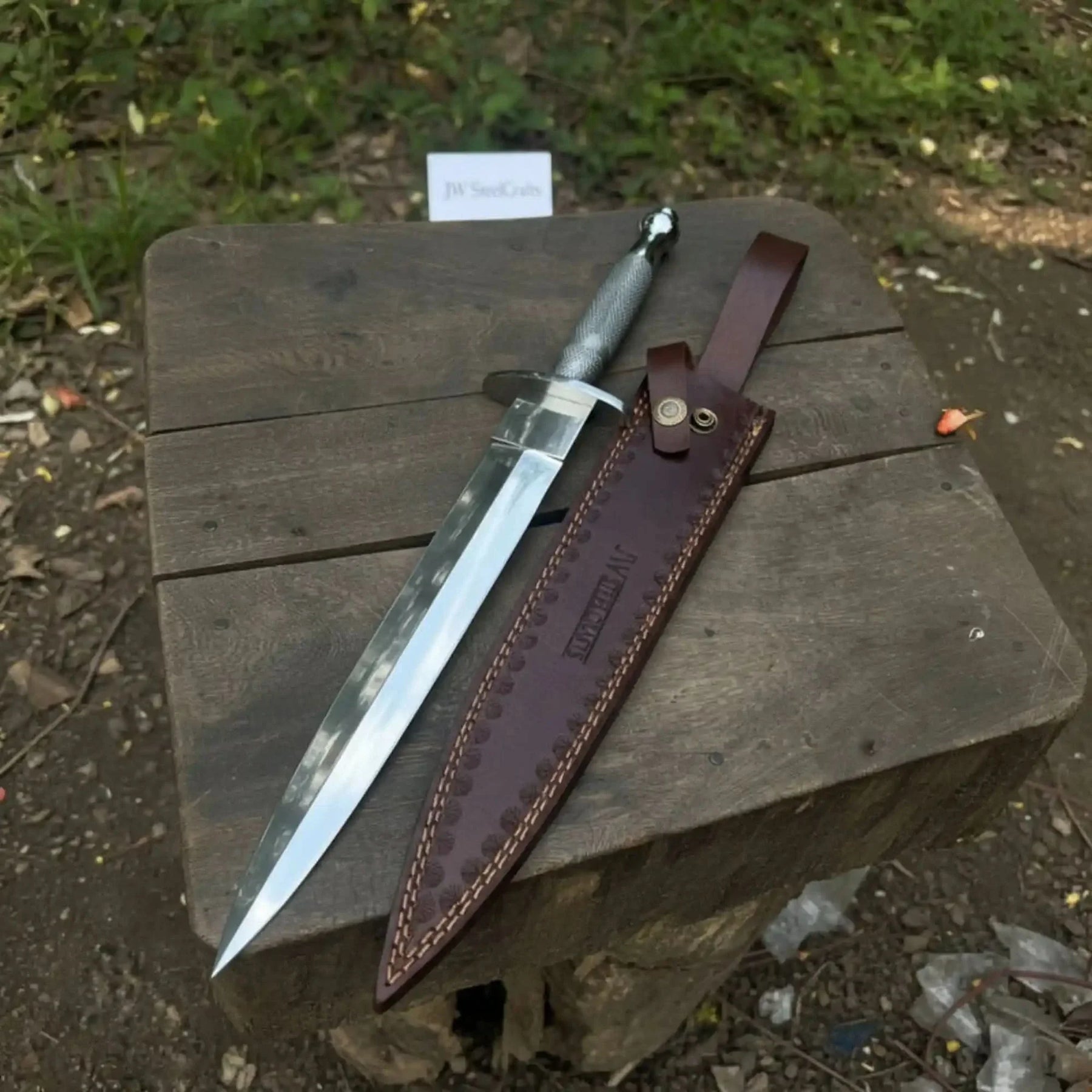 Silver Wire Medieval Quillon Dagger | Mirror Polish Handmade Steel Blade