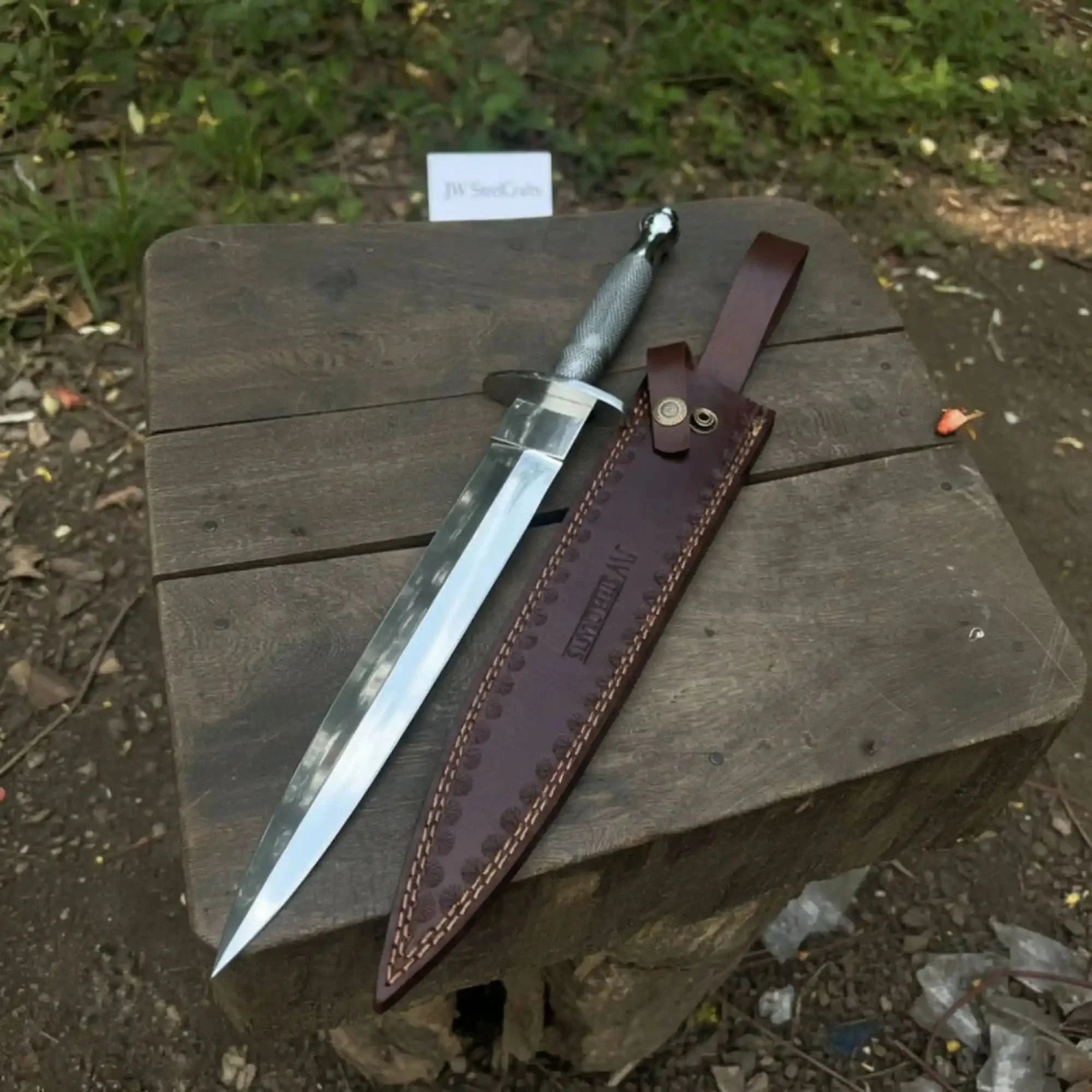 Silver Wire Medieval Quillon Dagger | Mirror Polish Handmade Steel Blade by JW SteelCrafts, Southern lifestyle apparel main product photo