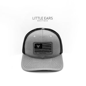 American Flag Trucker Hat by Little Ears Boutique, Southern lifestyle apparel detail photo 3
