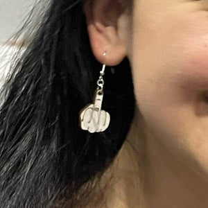 Middle Finger Wooden Dangle Earrings | Funny Rude Jewelry detail view by Cate's Concepts, LLC