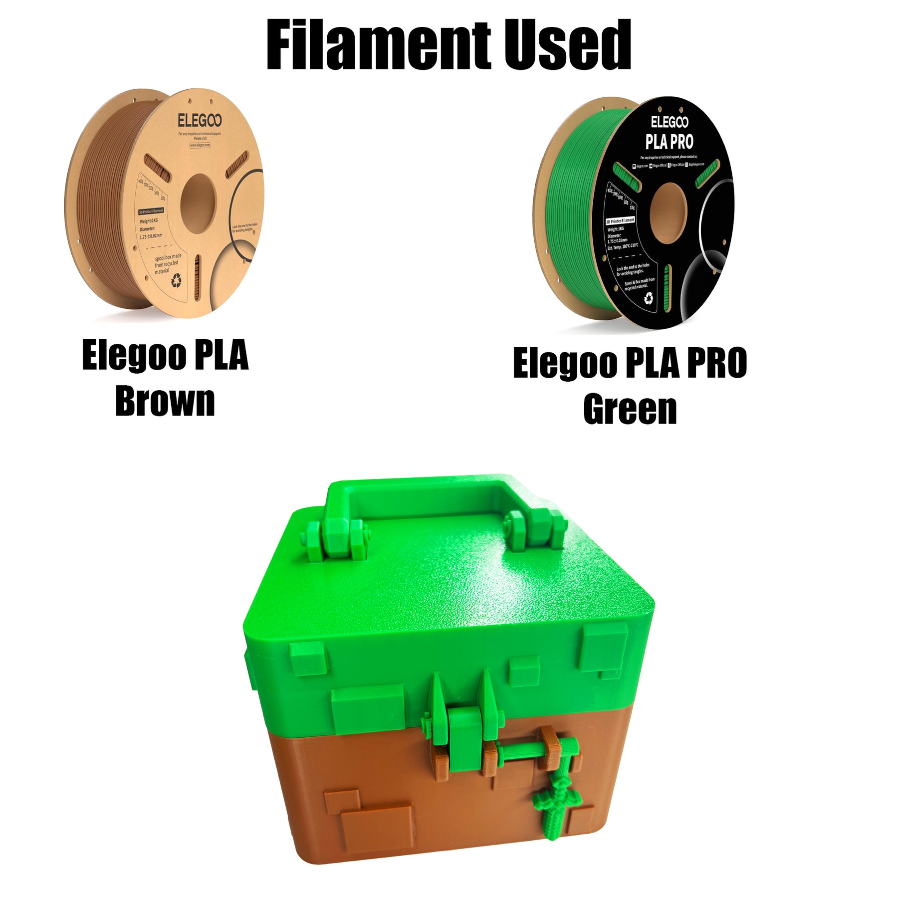Minecraft-inspired mystery cube box with sword-shaped key and no visible handle