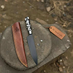Black Blade Chef Knife Full Tang with Custom Handle & Leather Sheath