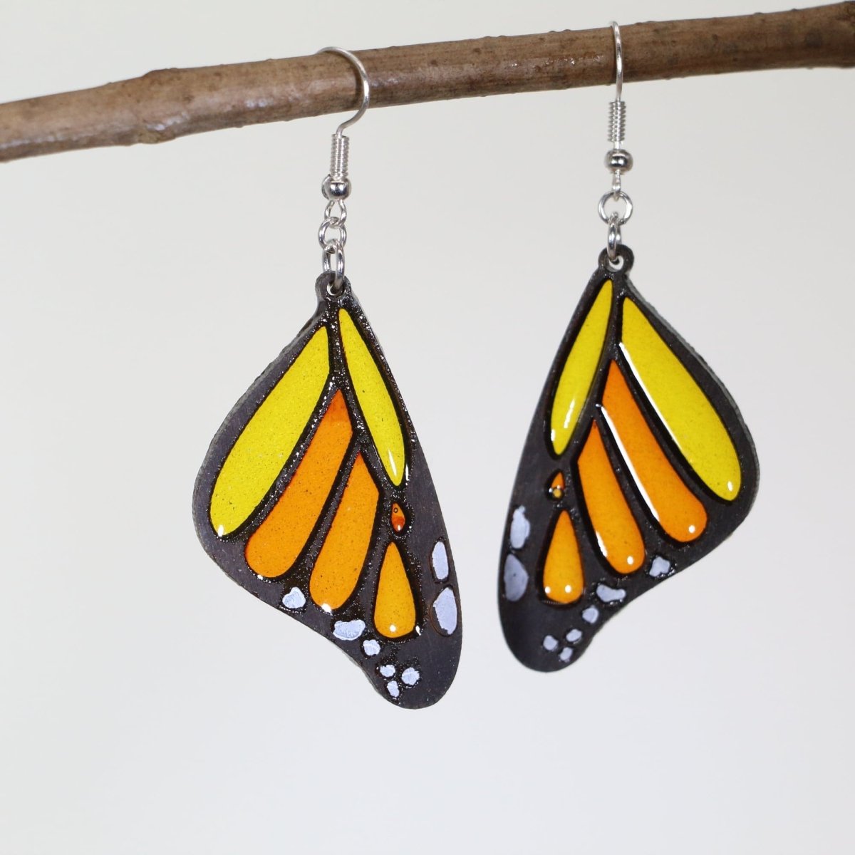 Monarch Butterfly Wing Wood Resin Earrings | Nature Insect Jewelry