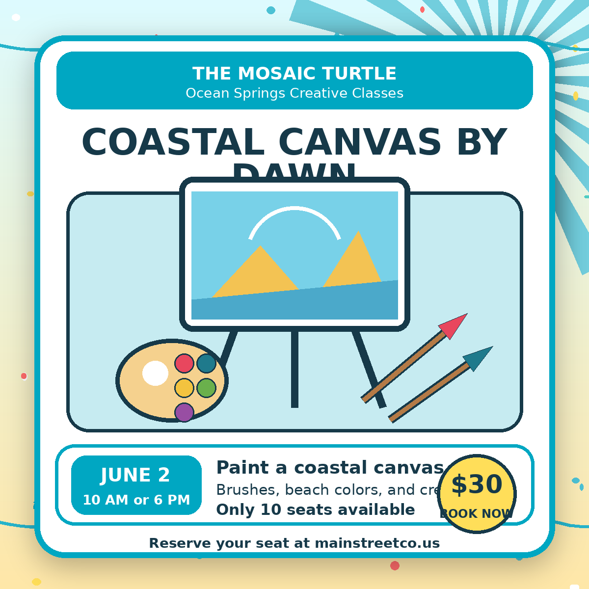 Bright Coastal Canvas by Dawn painting class product image for The Mosaic Turtle in Ocean Springs Mississippi