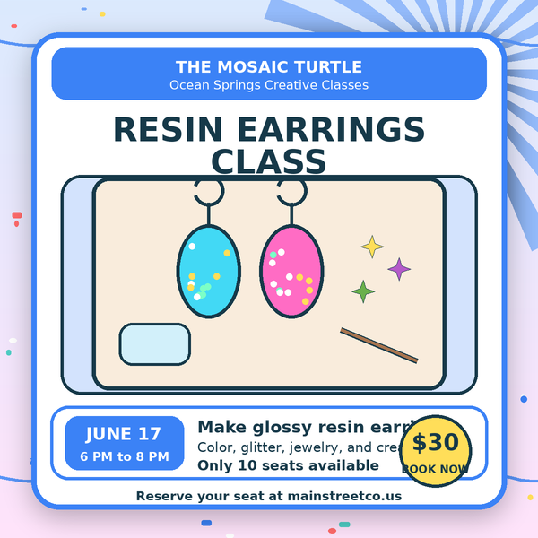 Bright Resin Earrings class product image with jewelry making supplies for The Mosaic Turtle in Ocean Springs Mississippi