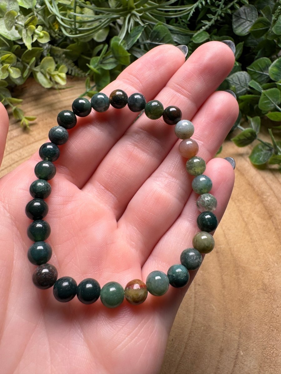 Moss Agate Beaded Bracelet with 6mm Beads