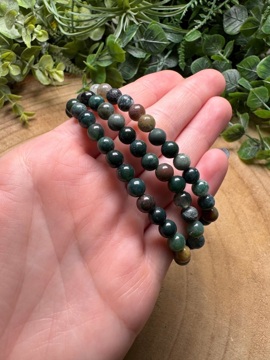 Moss Agate Beaded Bracelet with 6mm Beads