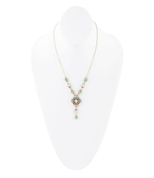 White Mother of Pearl and Blue Turquoise Golden Barcelona Y-Necklace