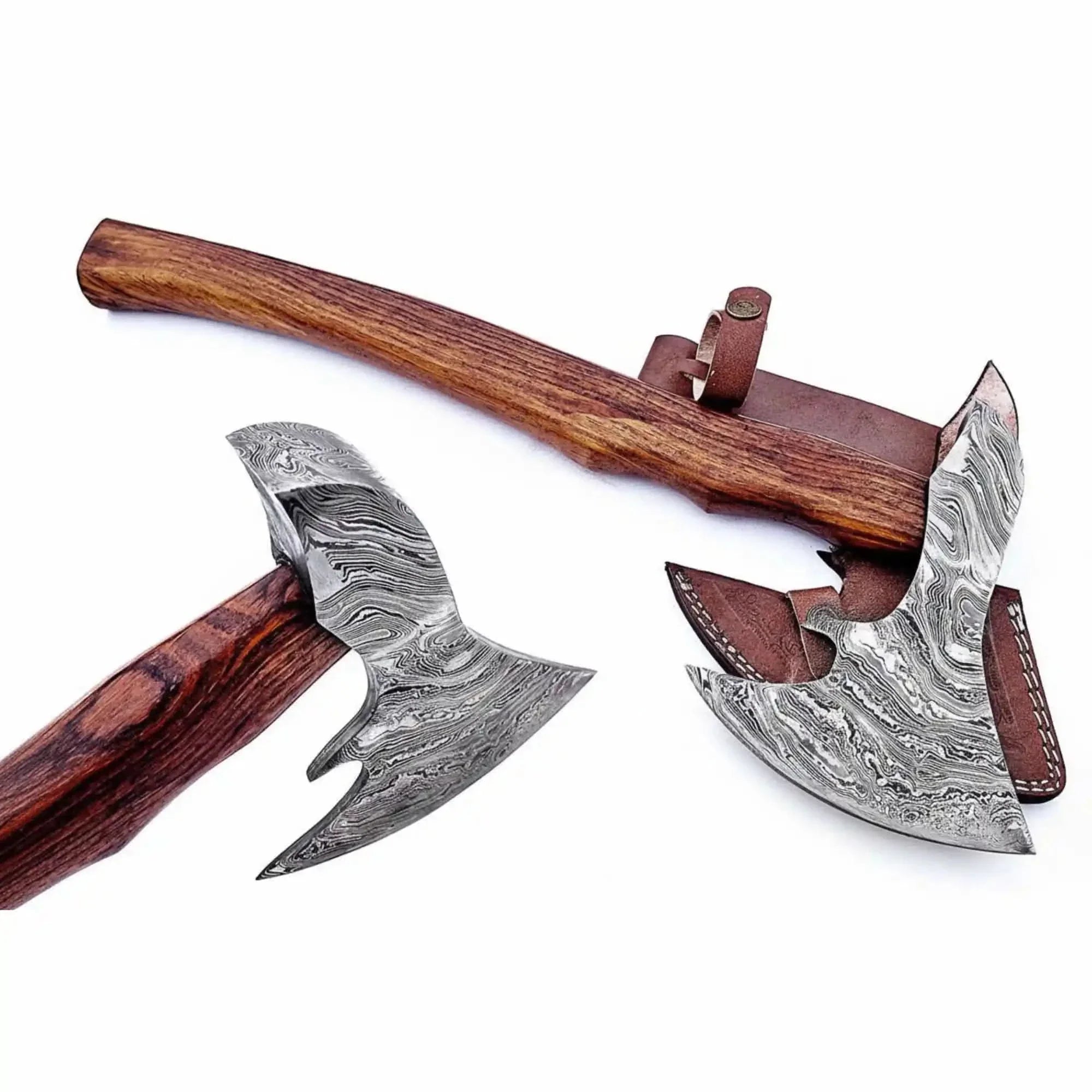 Traditional Scandinavian Skeggøx Utility Axe featuring Pattern-Welded Damascus Head and Oil-Finished Rosewood Haft by JW SteelCrafts, handmade jewelry main product photo