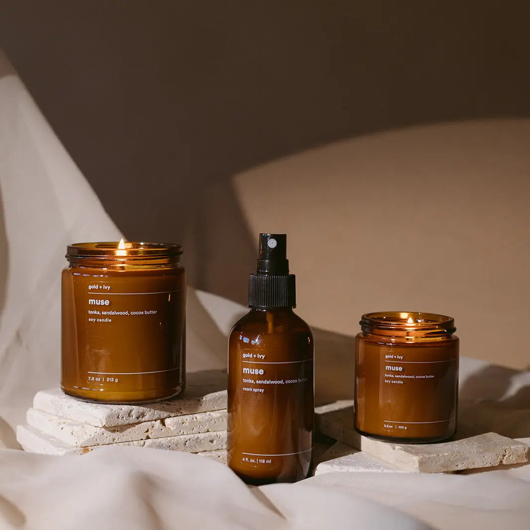 Muse room spray by gold + ivy, scented candle detail photo 3