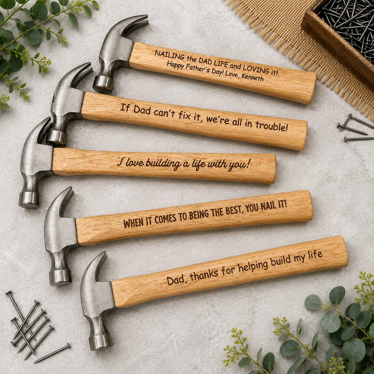 Personalized Engraved Wood Handle Hammer by Poor Hog Customs, keepsake gift detail photo 4