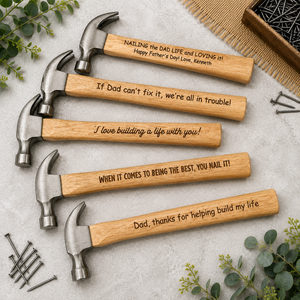 Personalized Engraved Wood Handle Hammer by Poor Hog Customs, keepsake gift detail photo 4