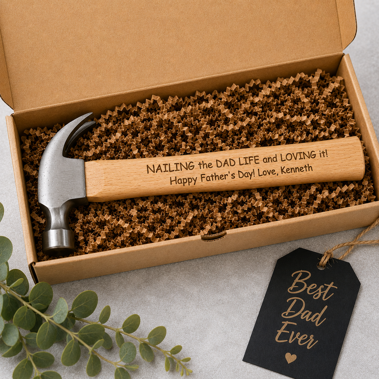 Personalized Engraved Wood Handle Hammer by Poor Hog Customs, keepsake gift detail photo 6