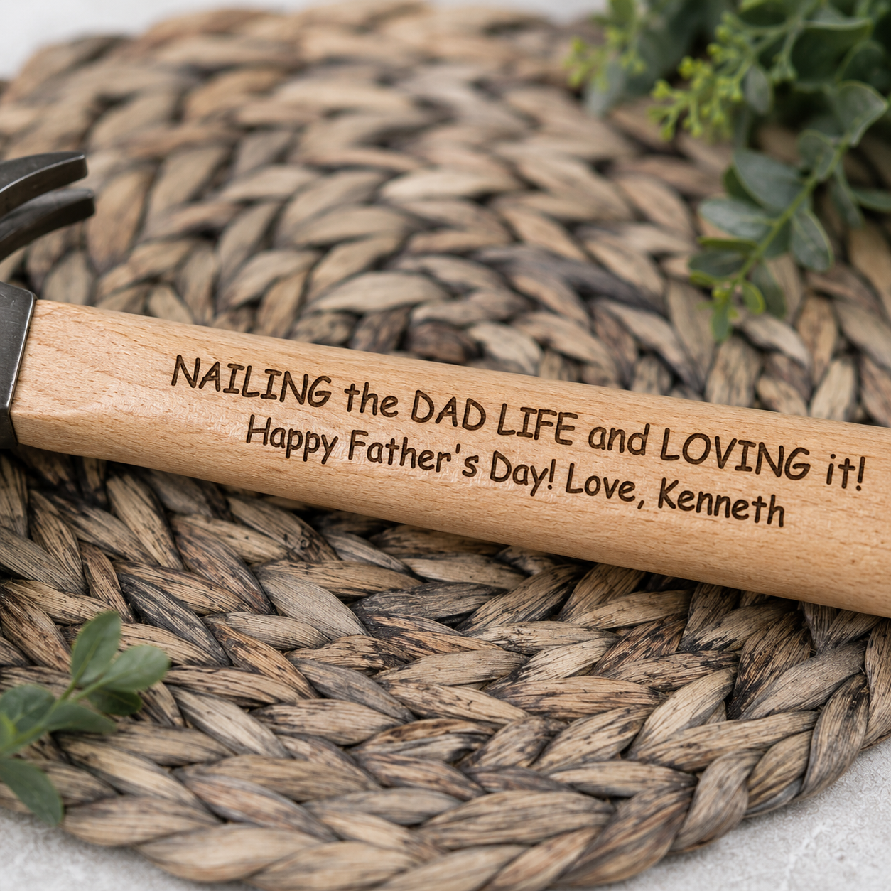 Personalized Engraved Wood Handle Hammer by Poor Hog Customs, keepsake gift detail photo 3