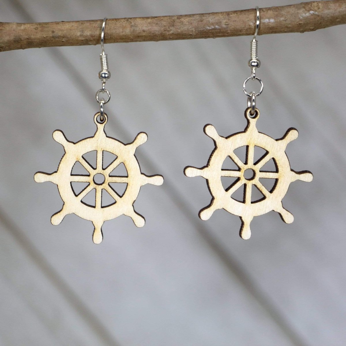 Nautical Ship Wheel Wooden Dangle Earrings | Coastal Jewelry by Cate's Concepts, LLC, handmade jewelry main product photo