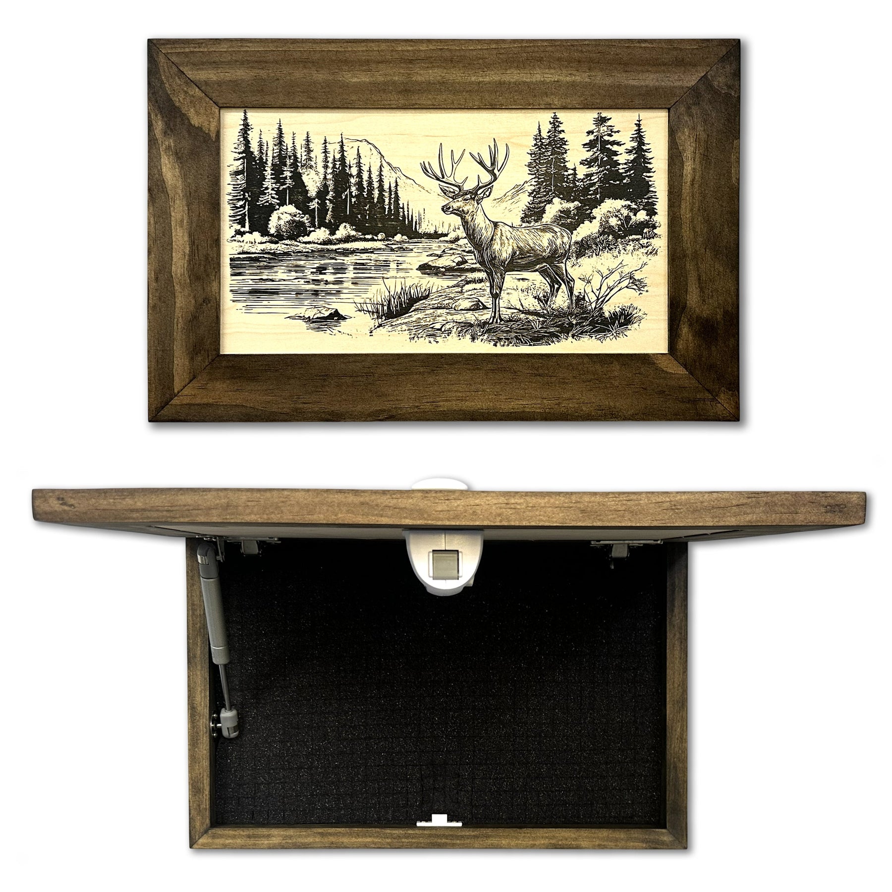 Deer Stream Buck Mountains Gun Concealment Furniture - Handcrafted Hidden Gun Storage Wall Decor - Hidden Safe Furniture with Magnetic Lock for Quick Access & Storage