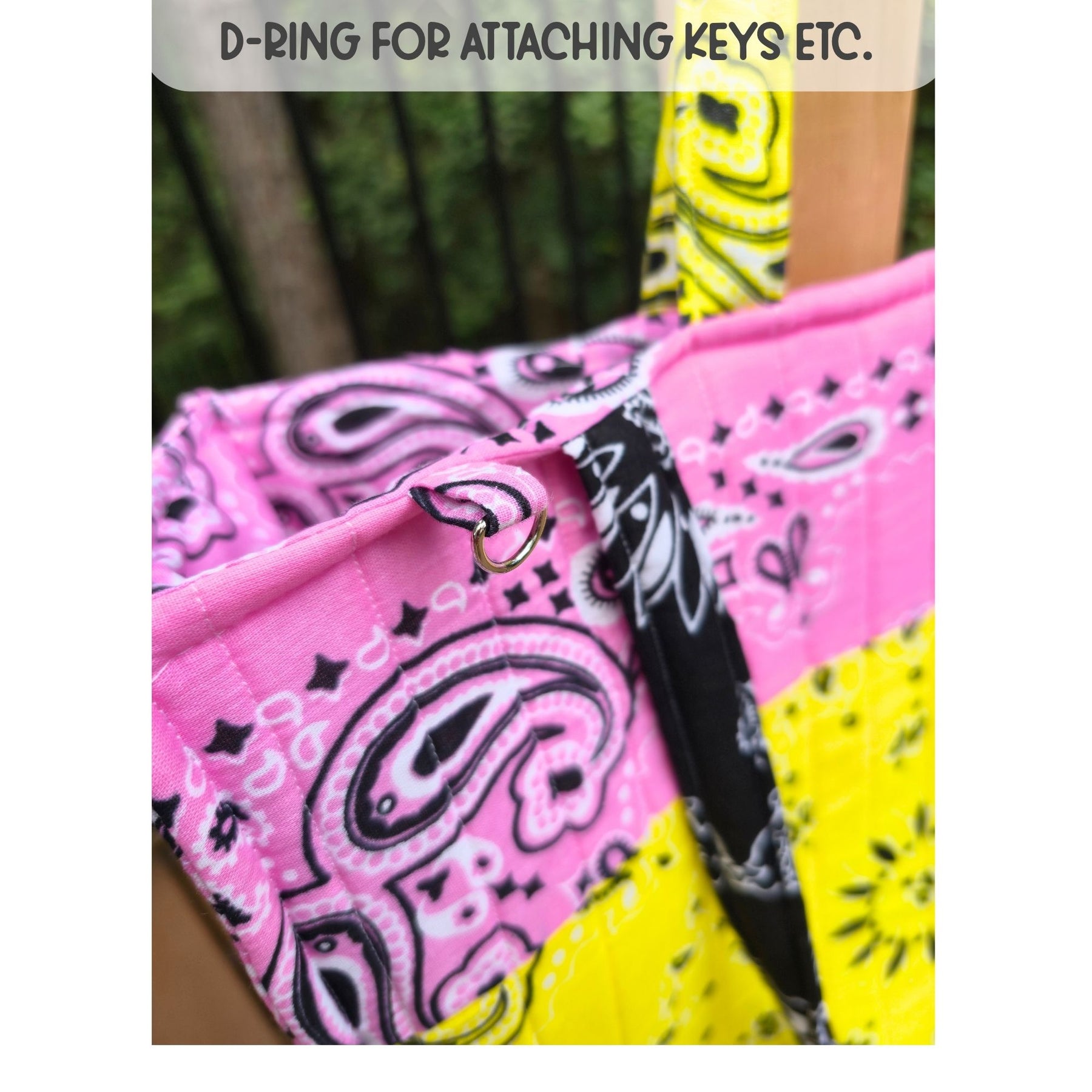 Teacher Bandana Tote Bag, Personalized Teacher Gift, Handmade School Tote, Pink Yellow Patchwork Bag, Back to School Gift
