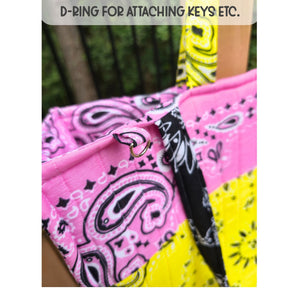 Teacher Bandana Tote Bag, Personalized Teacher Gift, Handmade School Tote, Pink Yellow Patchwork Bag, Back to School Gift