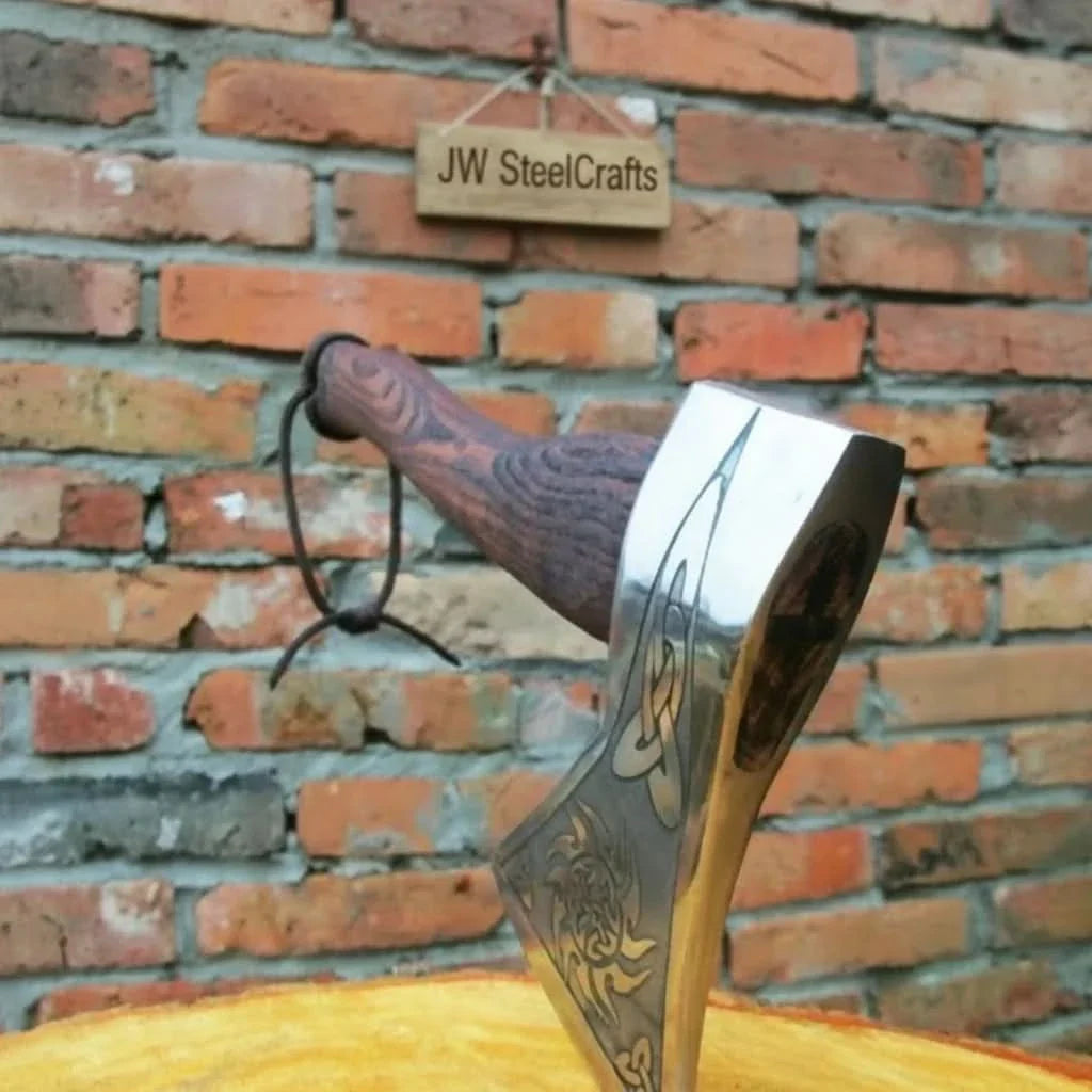 Norse Style Camp Hatchet with Leather Wrapped Handle by JW SteelCrafts, Southern lifestyle apparel detail photo 2