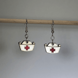 Nurse Hat Wooden Dangle Earrings | Medical Jewelry Gift