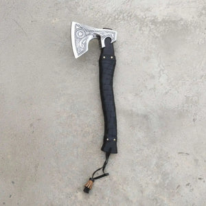 Handmade Viking Axe with High Carbon Steel Blade, Custom Engraving and Leather Sheath