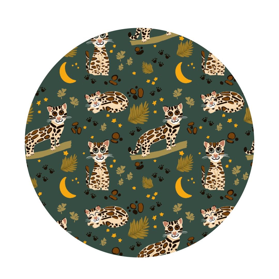 Additional view of Ocelot reversible bamboo blanket with hand drawn animal print
