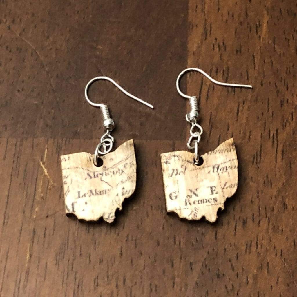 Ohio Map Wooden Dangle Earrings | State Jewelry
