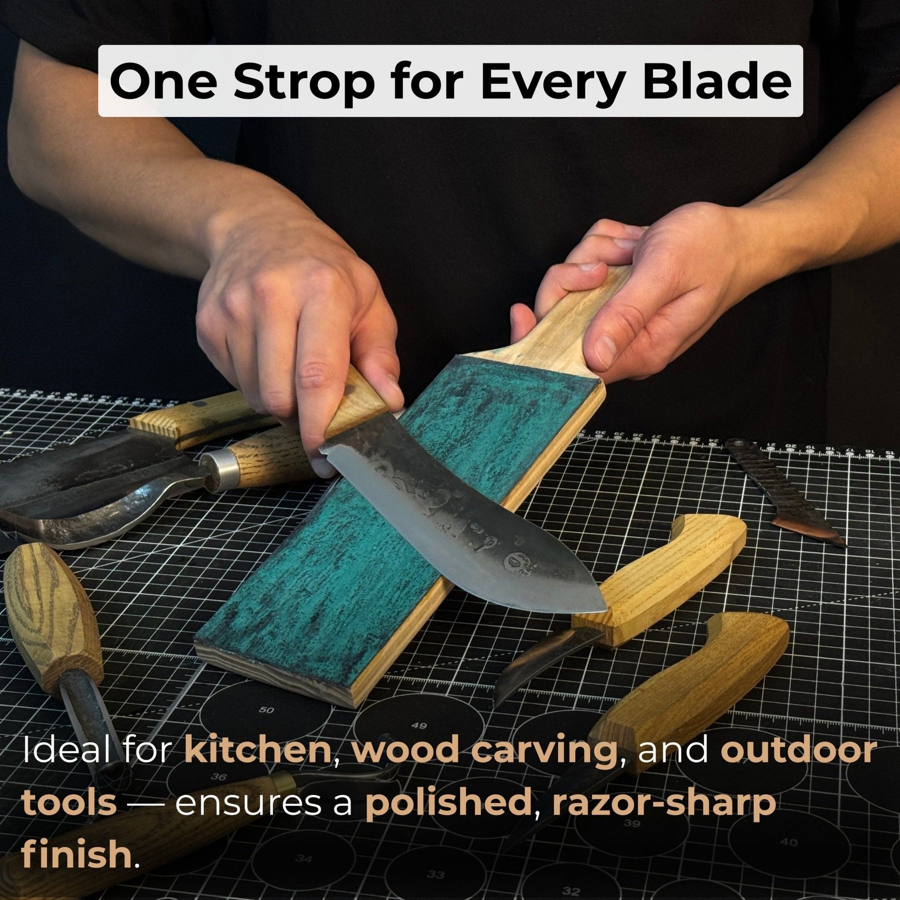 One-Sided Leather Strop For Knife Sharpening & Polishing Compound