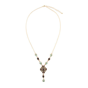 Barcelona Black Onyx and Blue Turquoise Golden Y-Necklace