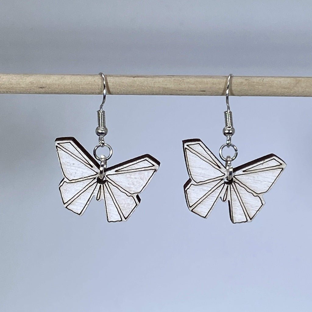 Origami Butterfly Wooden Dangle Earrings | Minimalist Nature Jewelry by Cate's Concepts, LLC, handmade jewelry detail photo 2