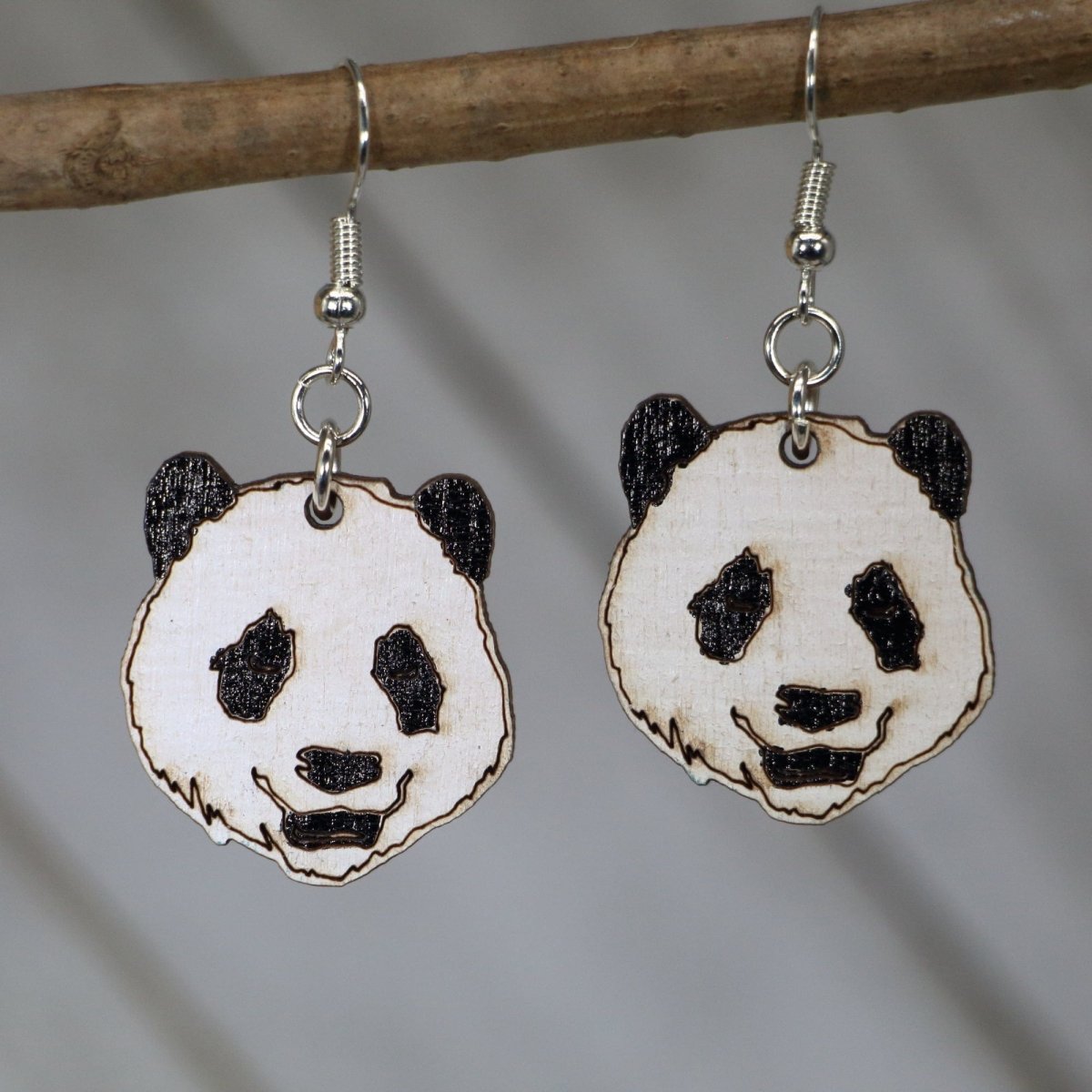 Panda Face Wooden Dangle Earrings | Animal Jewelry by Cate's Concepts, LLC, handmade jewelry main product photo