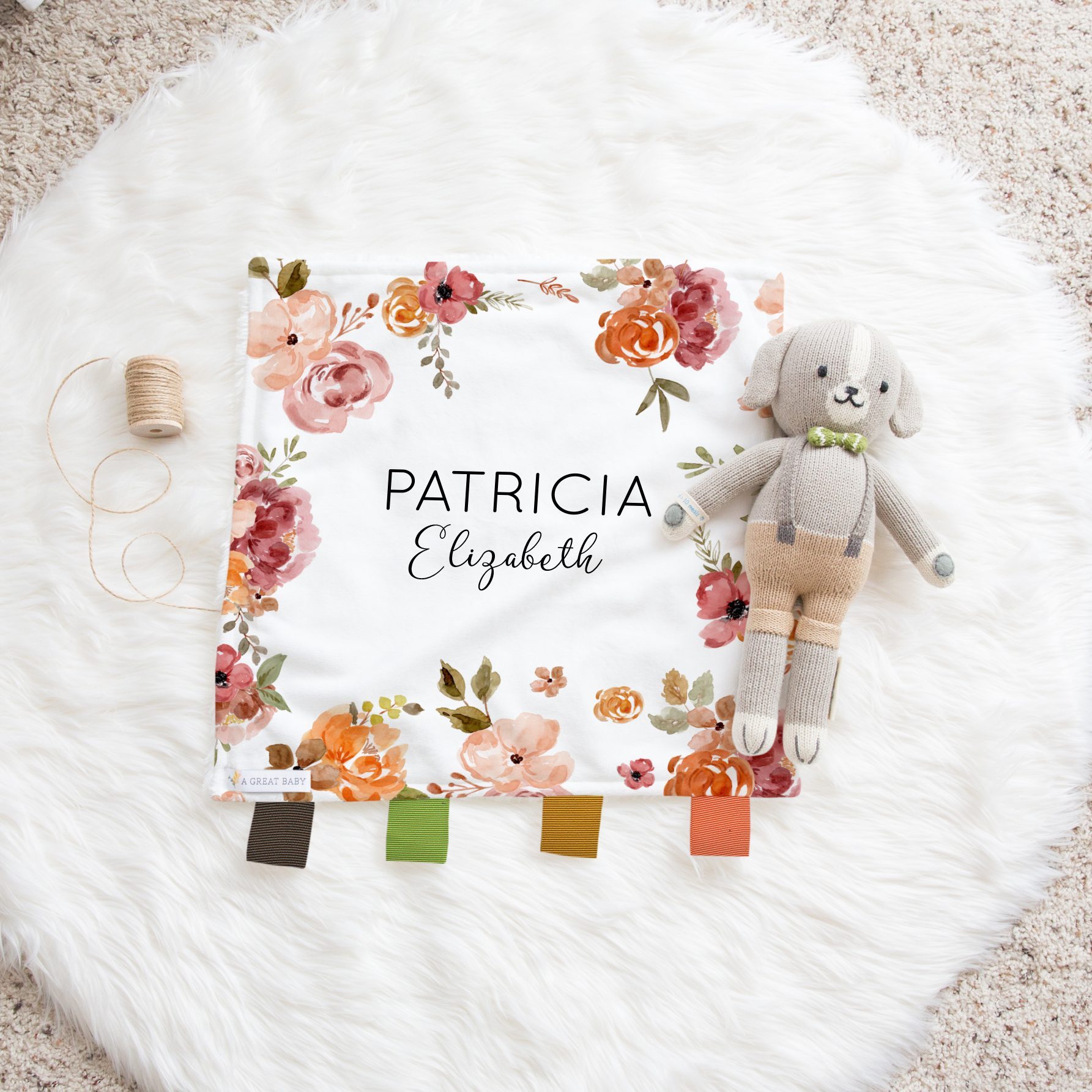Patti’s Fall Floral Baby Lovey with Ribbon Taggies by AGreatBaby