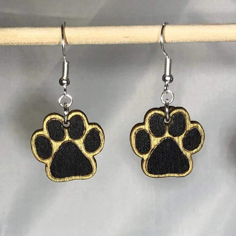 Paw Print Wooden Dangle Earrings | Pet Lover Jewelry
