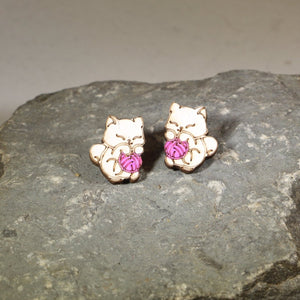 Cat and Yarn Wooden Earrings | Cute Cat Lover Pet Jewelry
