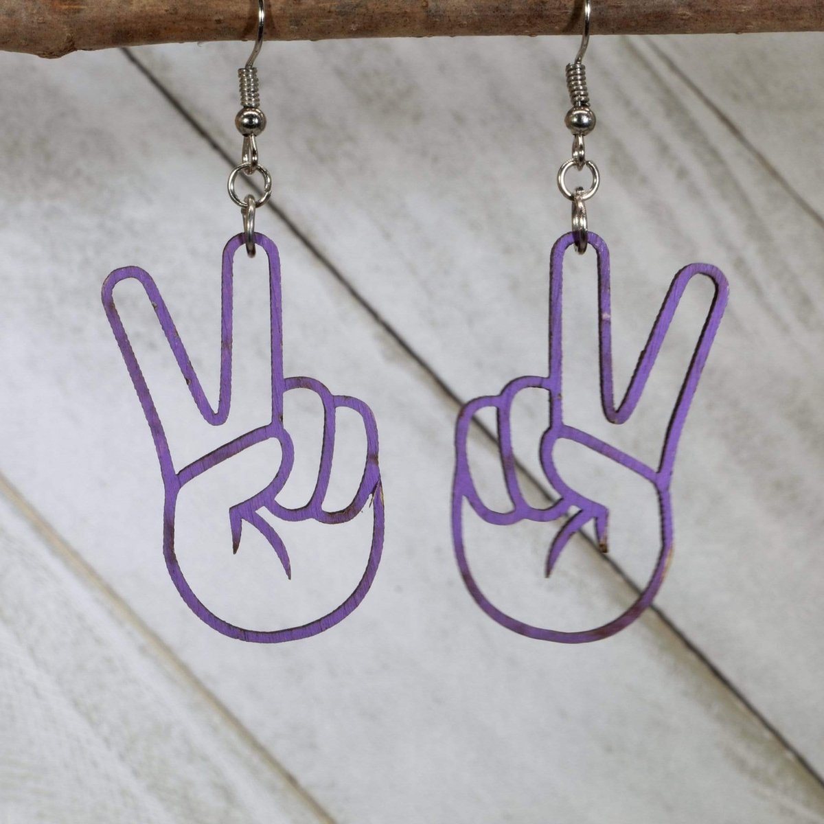 Peace Sign Hand Wooden Earrings | Hippie Boho Jewelry