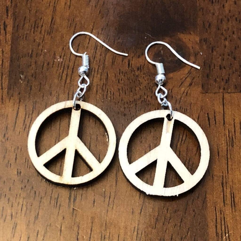 Peace Symbol Wooden Dangle Earrings | Boho Hippie Jewelry