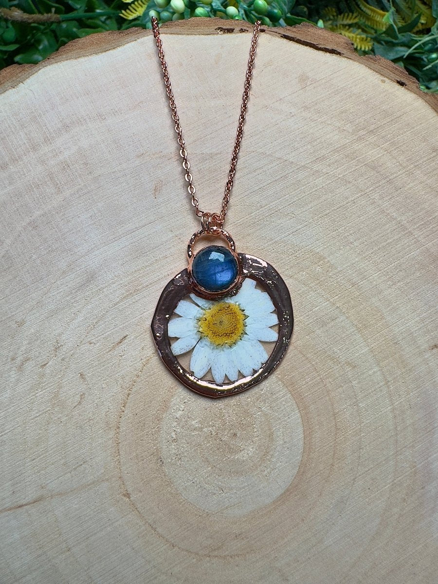 Peonella- Labradorite and Flower Necklace