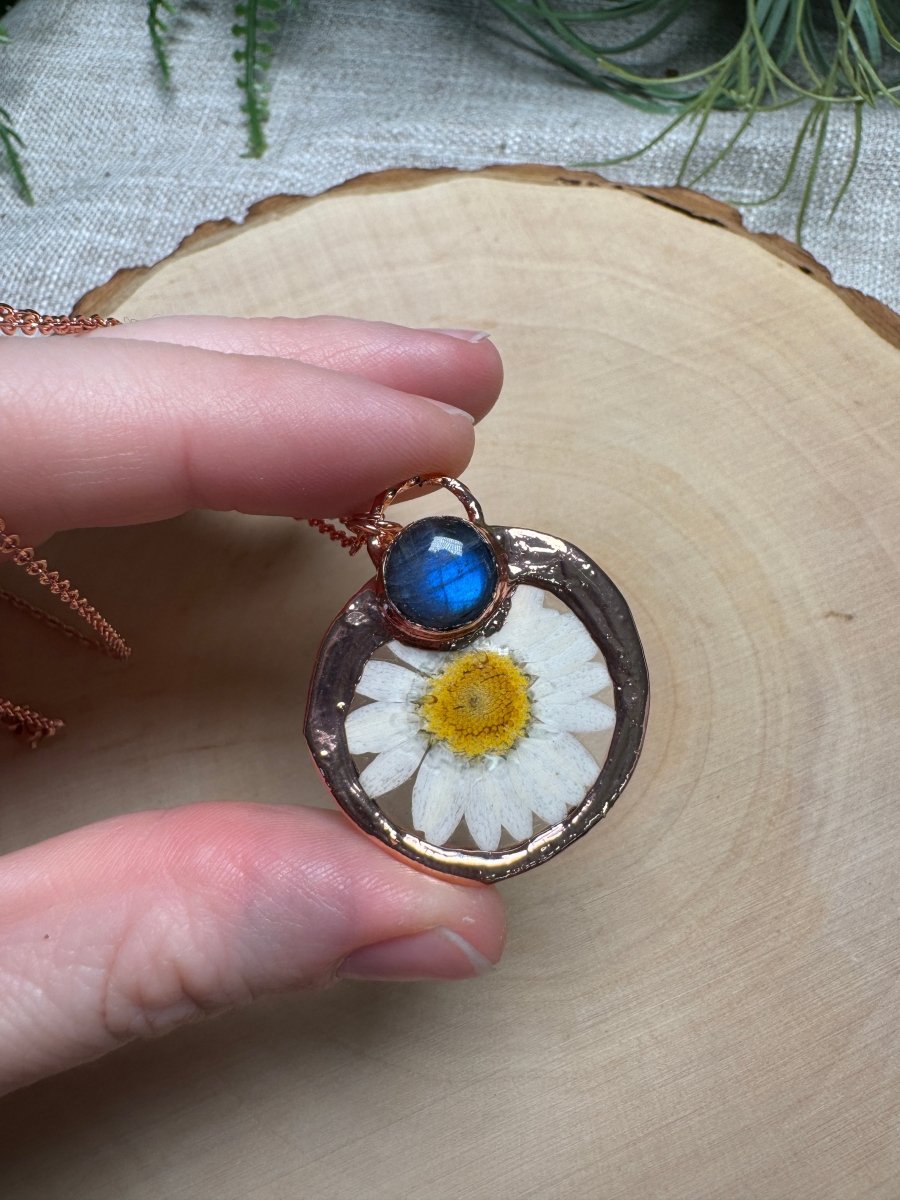 Peonella- Labradorite and Flower Necklace
