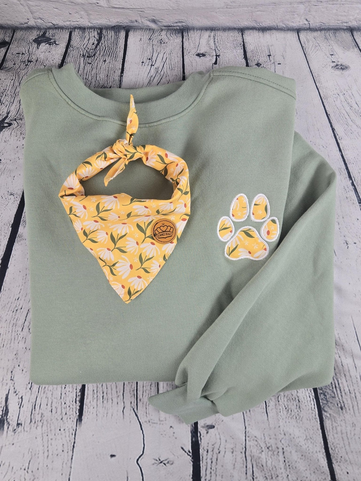 Personalized Dog Bandana With Matching Paw Print Sweatshirt detail view by EverLee Creations