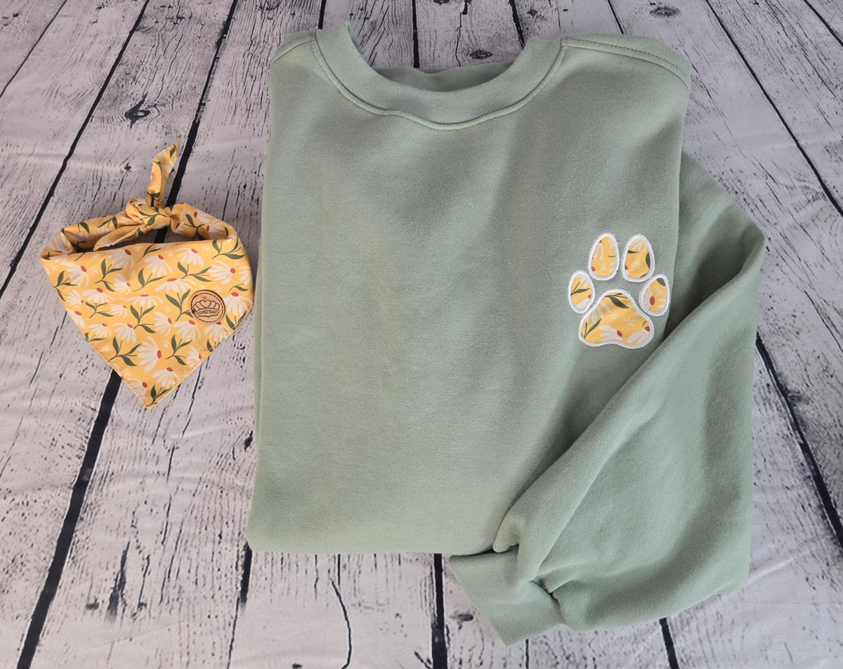 Personalized Dog Bandana With Matching Paw Print Sweatshirt detail view by EverLee Creations
