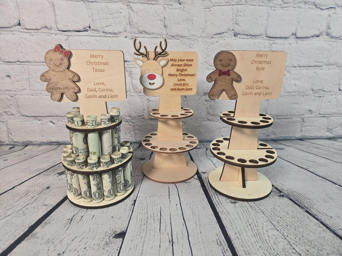 Personalized Tiered Christmas Money Cake detail view by EverLee Creations