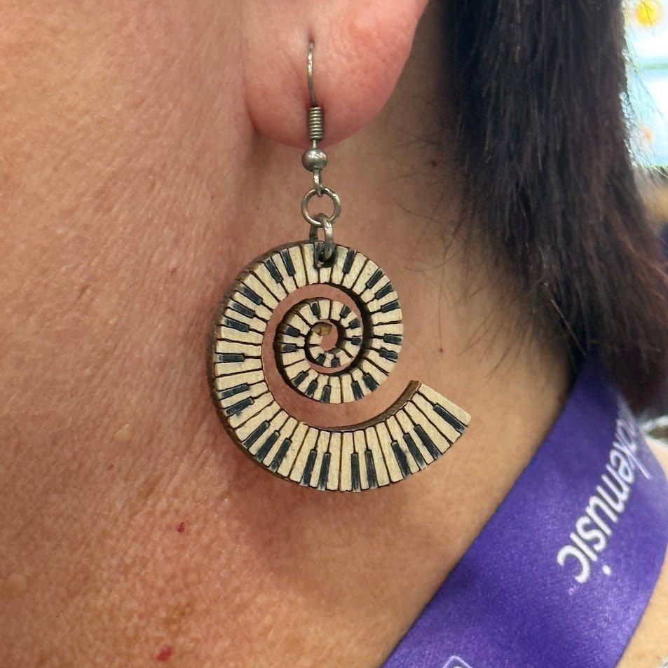 Swirl Piano Keyboard Wooden Dangle Earrings | Music Jewelry