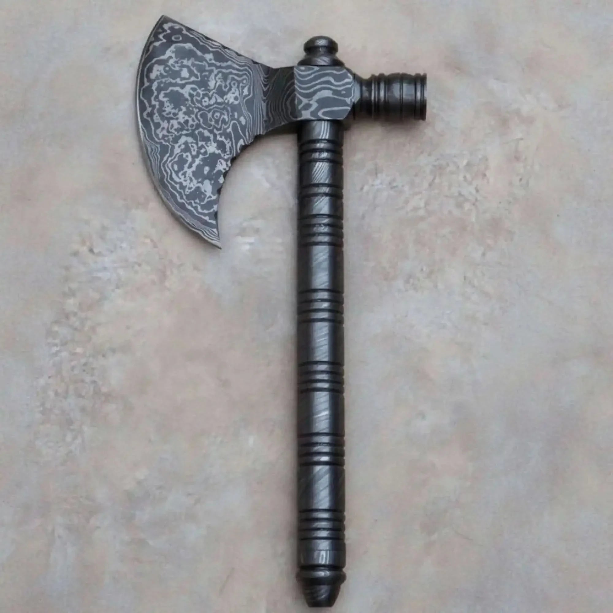 Artisan Damascus Smoking Axe – Functional Tobacco Pipe with Sculpted Hardwood Shaft by JW SteelCrafts, Southern handmade gift detail photo 2