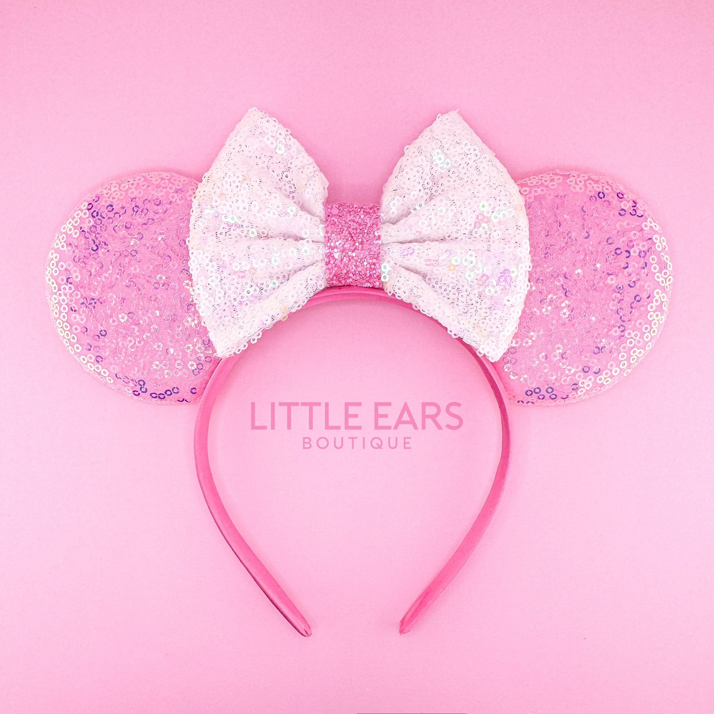 Pink & White Bow Iridescent Mickey Ears