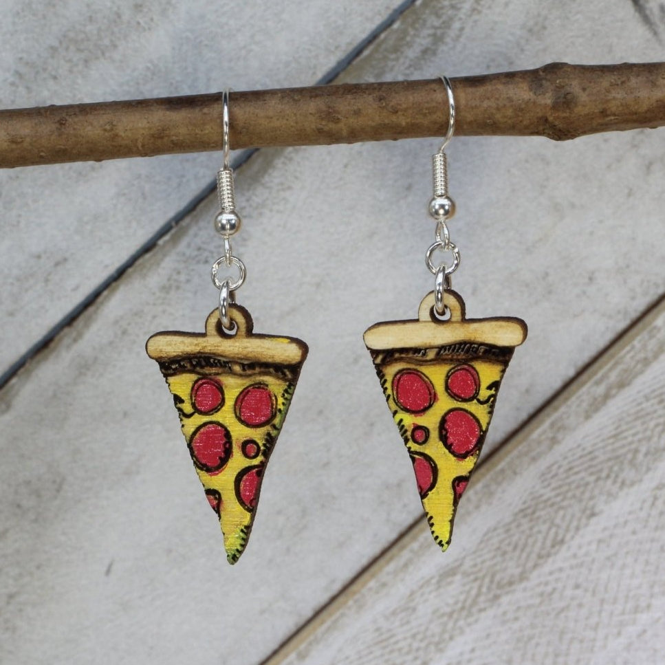 Pizza Slice Wooden Earrings | Funny Food Lover Jewelry