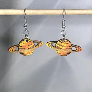 Saturn Planet Wooden Dangle Earrings | Space Jewelry