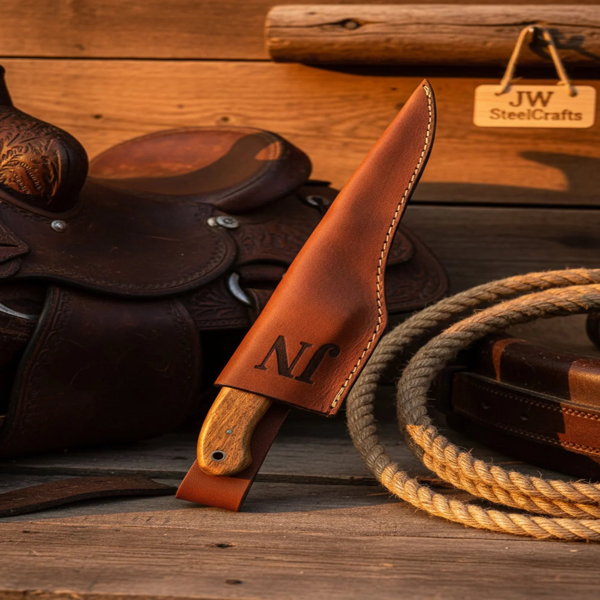 Traditional Scandinavian Fillet Knife Precision Fishing Blade with Leather Sheath detail view by JW SteelCrafts
