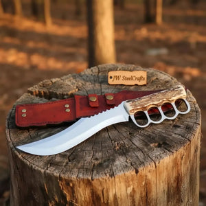 Premium Stainless Steel Hunting Knife with Stag Horn Handle by JW SteelCrafts