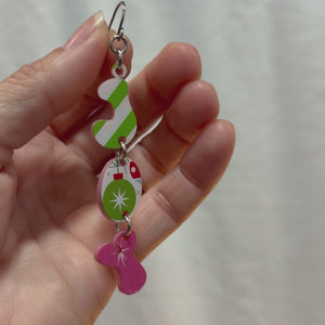 Retro JOY Christmas Earrings by Poor Hog Customs, handmade jewelry detail photo 2