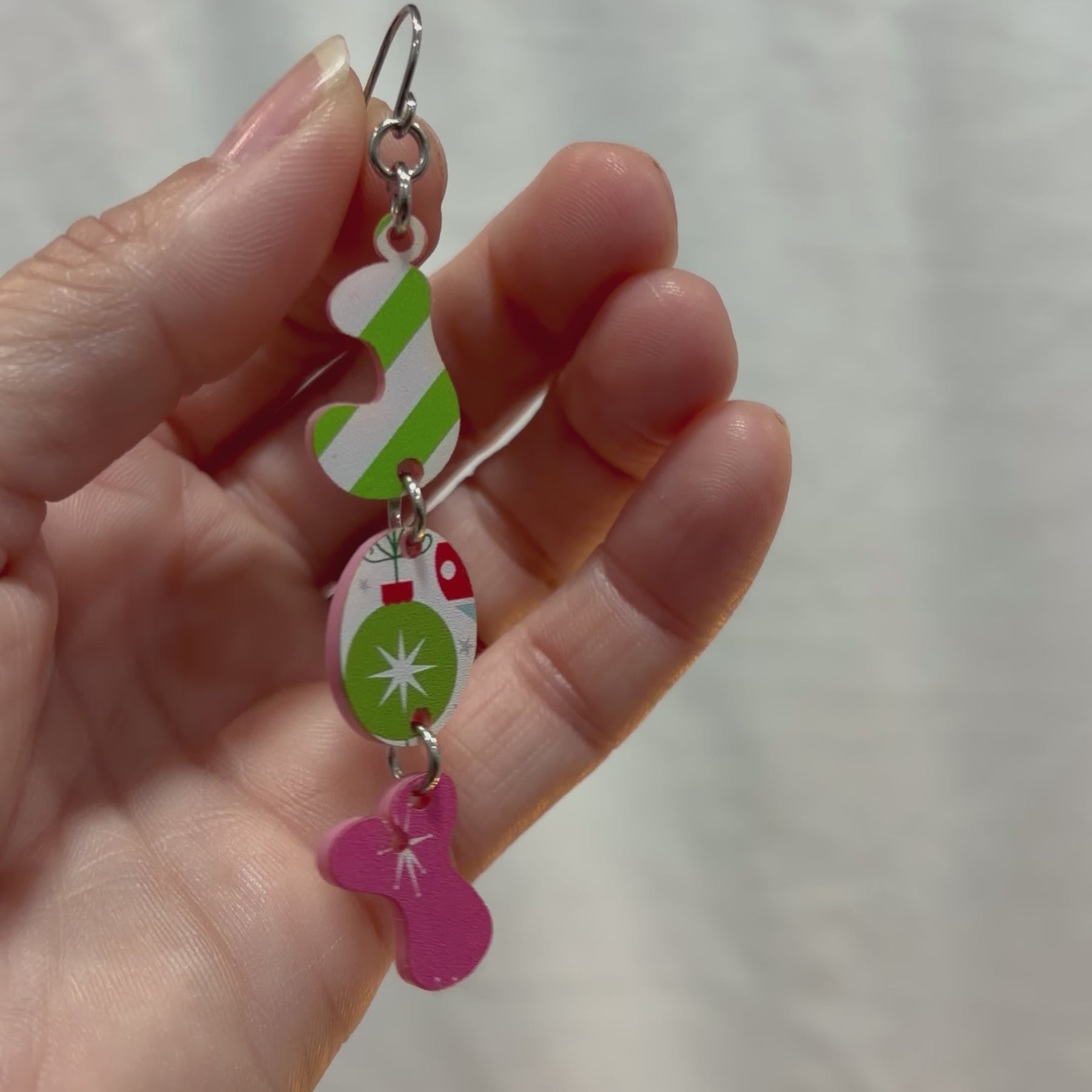 Retro JOY Christmas Earrings by Poor Hog Customs, handmade jewelry detail photo 2